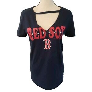 New Era Boston Red Sox T-Shirt V Neck Women's Size M‎ Blue Red White NWT